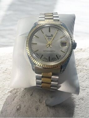 (196)Vintage RegencyAntimagnetic Two-Tone Men’s Watch - Silver & Gold